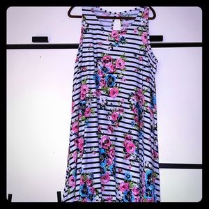 Black and White Stripe Tunic/Dress w/Neon Flowers